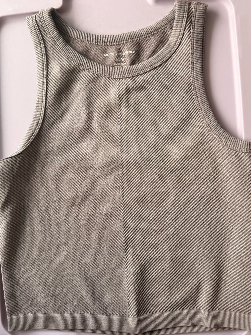 Harmony Balance Taupe Ribbed Chevron Seamless Crop Tank Top Medium - Picture 2 of 6